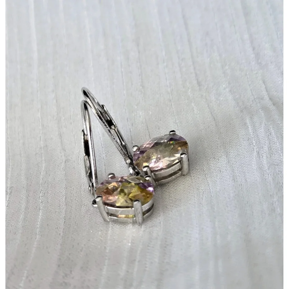 Lucky Topaz‎ Iridescent Dangle Gemstone Sterling Silver 925 Earrings Signed CHJS